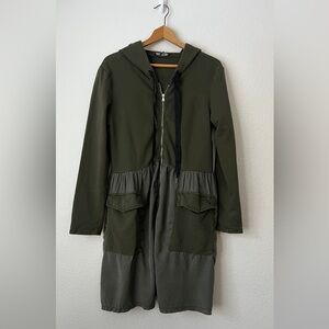 Baci Olive Green Hooded Zip Jacket Tunic Pockets Lagenlook/Layered Look